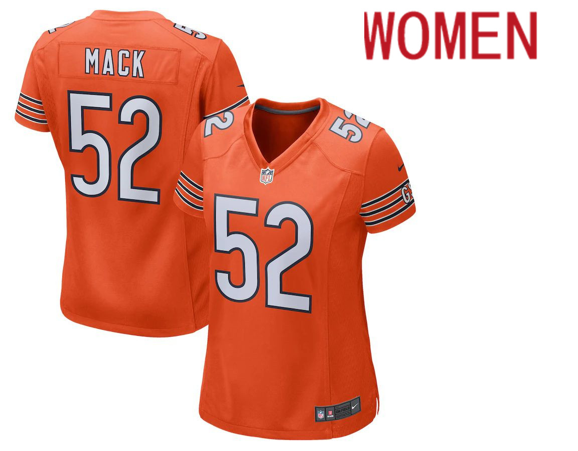 Women Chicago Bears #52 Khalil Mack Nike Orange Game NFL Jersey->women nfl jersey->Women Jersey